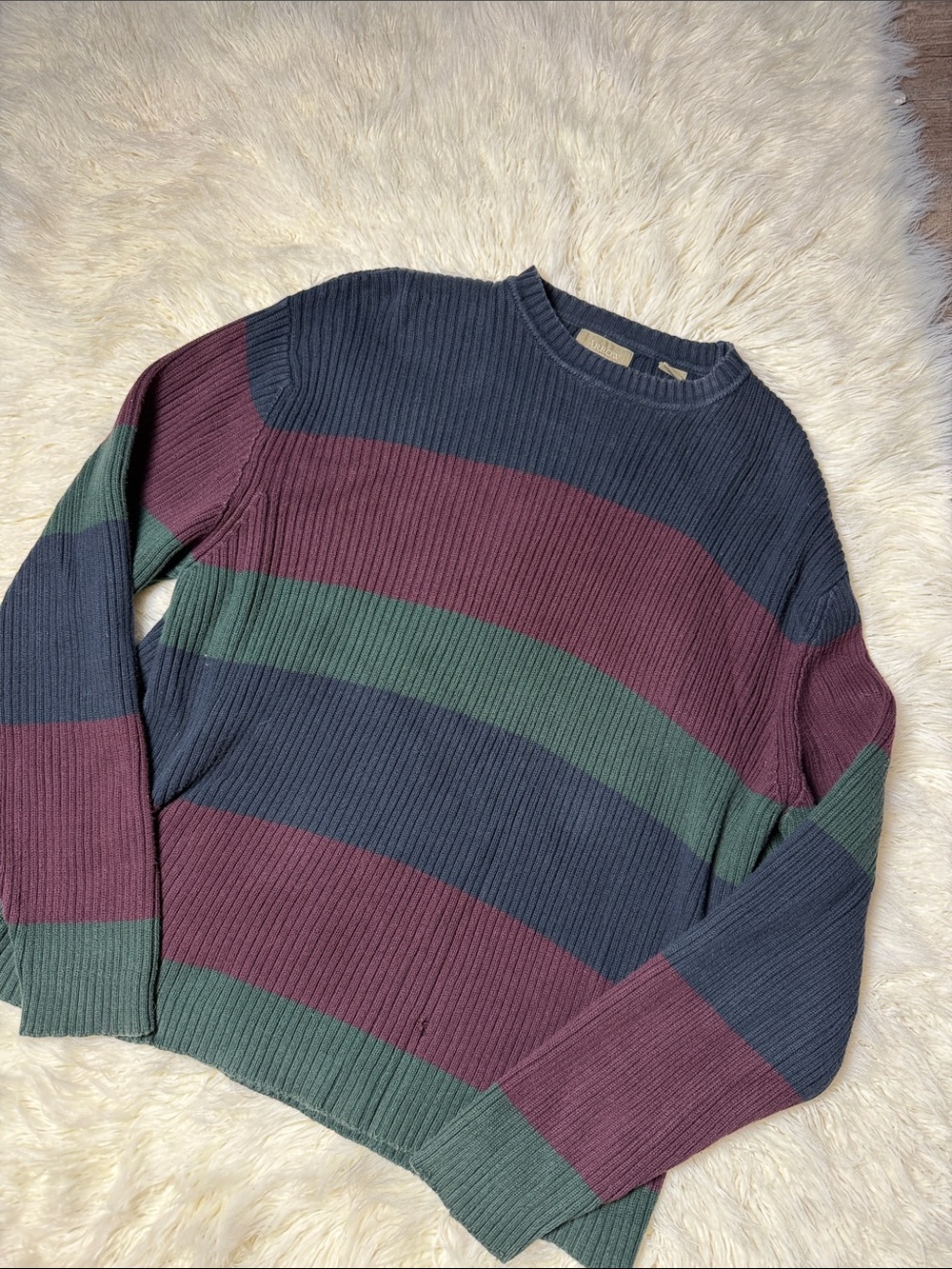 Arrow Men's Striped Crewneck Sweater in Navy, Burgundy & Forest Green